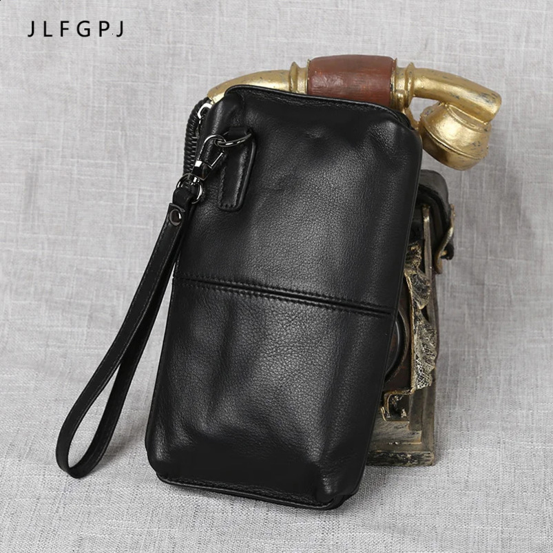 Genuine Leather Handbag For Mens Soft Retro Casual First Layer Cowhide Long Wallet With Large Capacity Zipper Phone Bag 240727