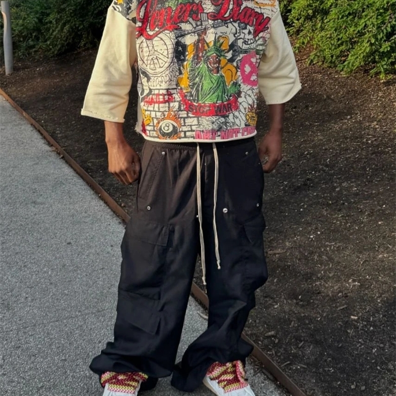 Y2k T-shirt Mens Harajuku Hip Hop Graffiti Print Mid Sleeve Retro Round Neck Short Sleeve Top 241230