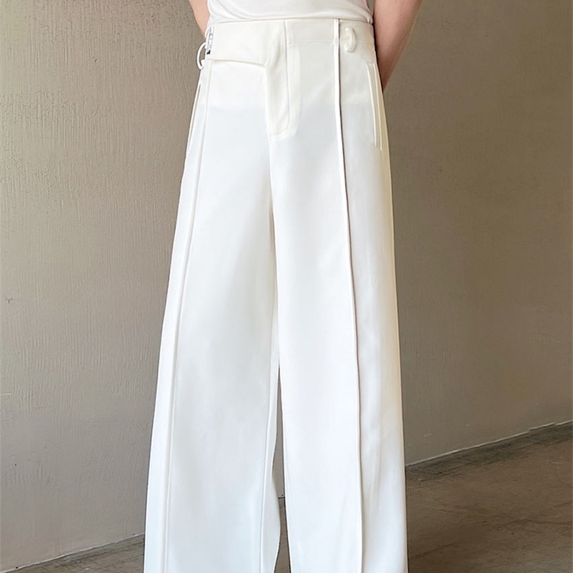 Men's Pants IEFB Men's Casual Wide Leg Trousers Korean Style Personalized Bright Line Decoration Fashionable Elastic Waist Trousers 230327