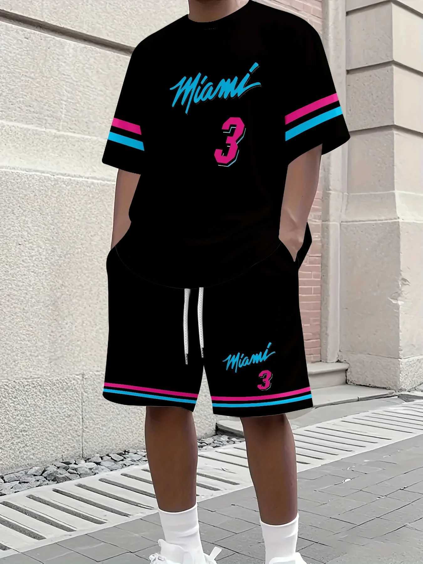 2025 New Men MIAMI NO3 Print Casual Short Slve TShirt Shorts Set Adult Basketball Jogging Suit 2 Piece Set Clothes X250924