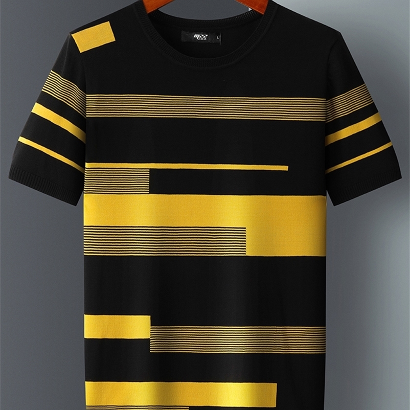 Men's T-Shirts Summer Men's Striped Top and Tee Ice Silk Quick Dry Ultra Thin T-Shirt Knitted Breathable Tee Fashion O-Neck T-Shirt S36 2304