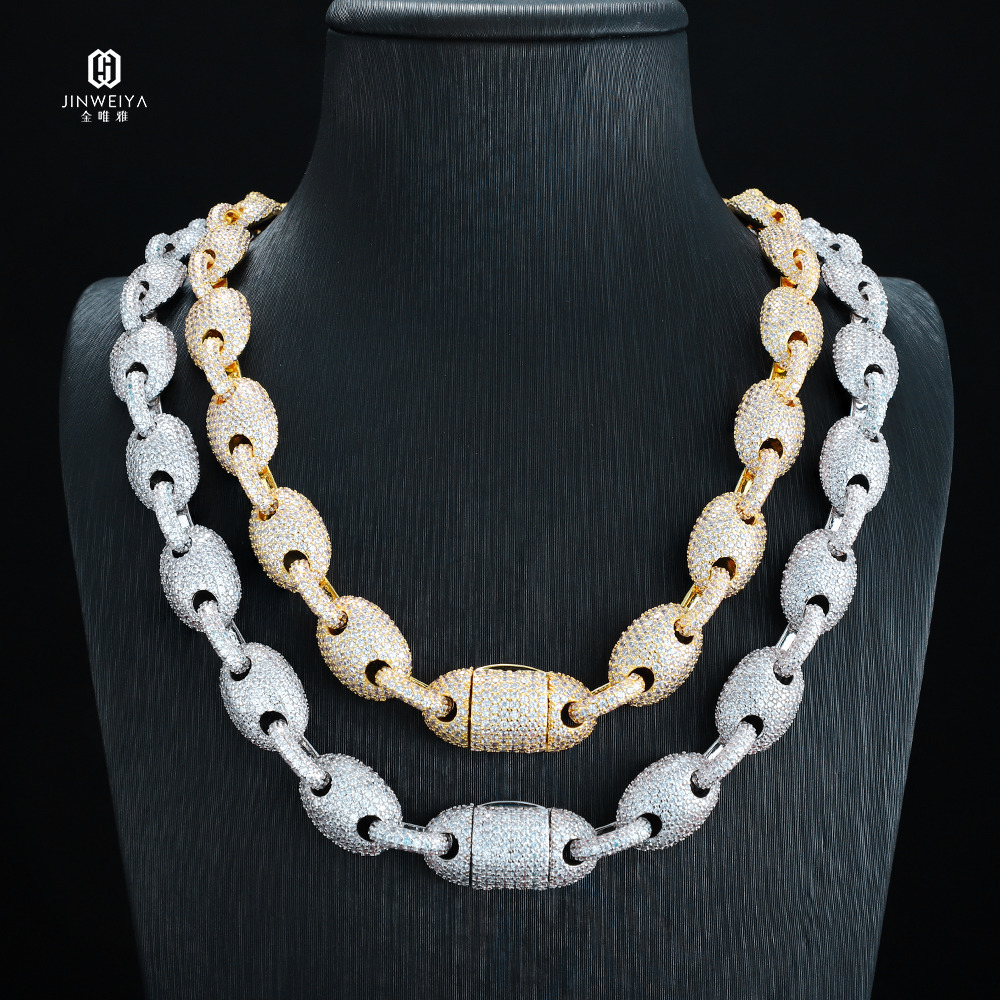 FaMoissaniteory Sale Hip Hop Copper Jewelry Miami Cuban Chain Mens Necklace Bracelet Shiny Moissanite Ice Out Jewelry Set