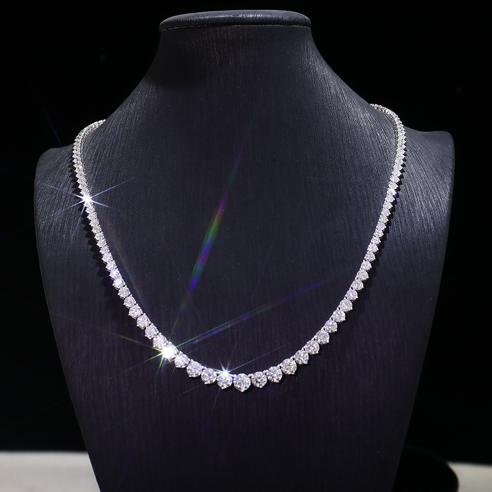 Luxury Real 18k 14K Gold Graduated Diamond Necklace Round Brilliant Cut Vvs Moissanite Diamond Necklace Customized Trend Jewelry for Women