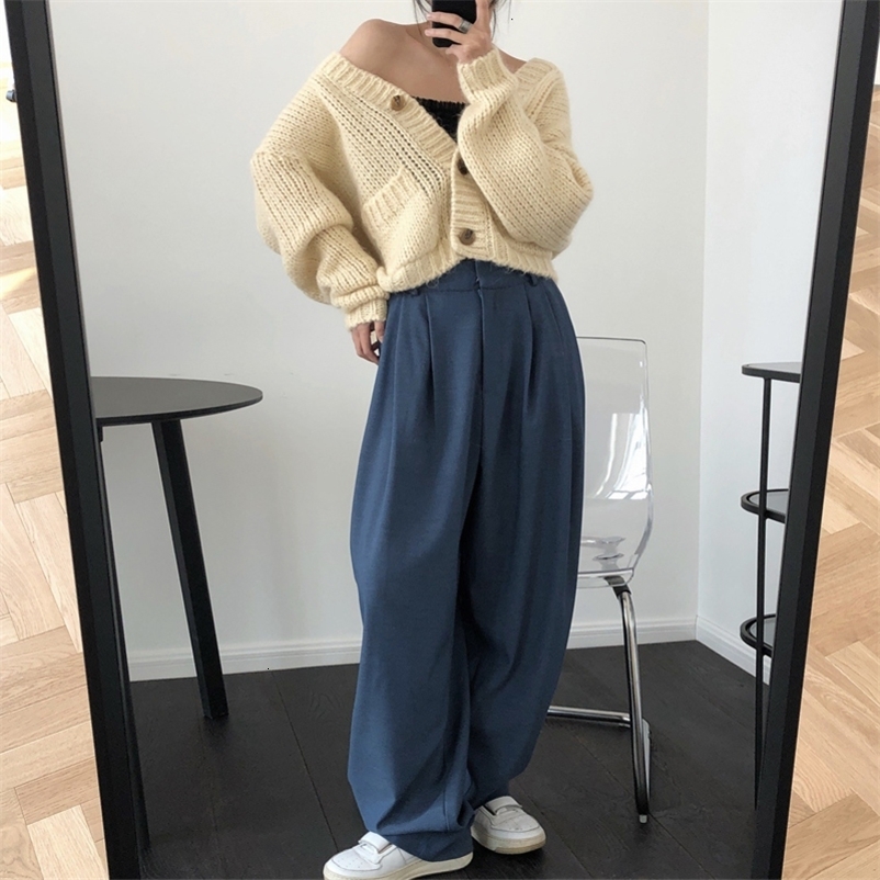 Women's Pants Capris Spring and Autumn Women's Casual Solid Color High Waist Loose Wide Leg Pants 230306