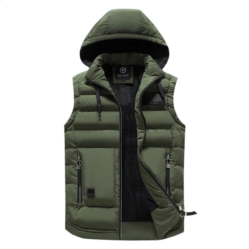 Autumn Mens Vest Winter Down Vest Casual Vest Mens Sleeveless Jacket Thickened Warmth Mens Vest Coat Hat Detachable 240912