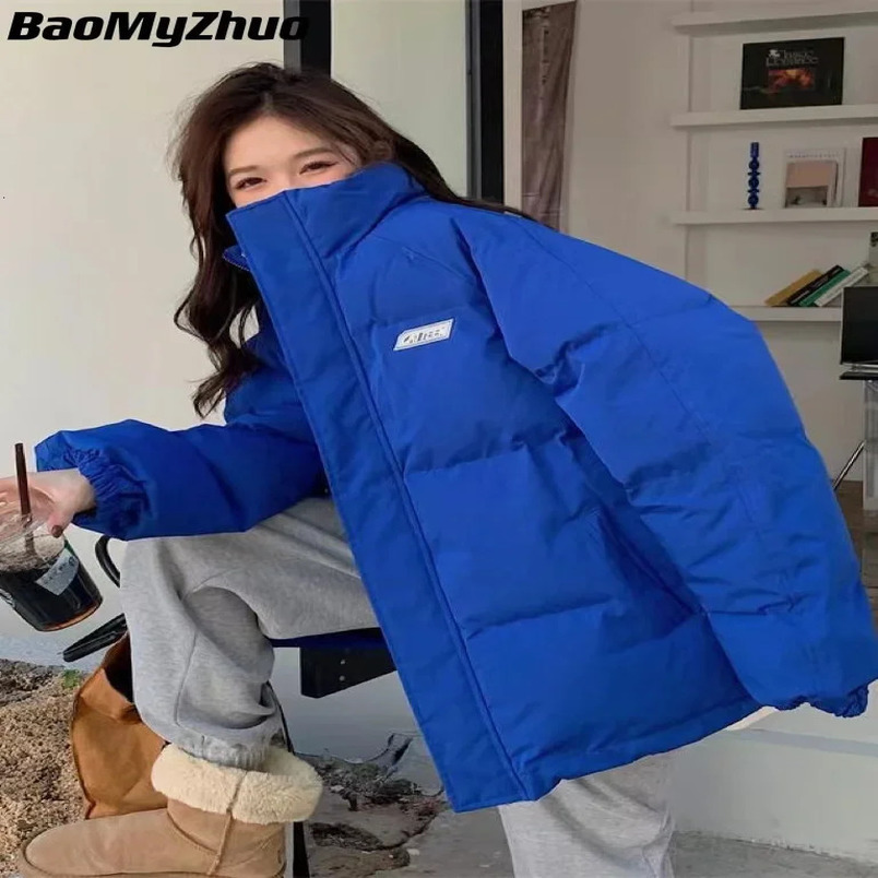 Winter Down Cotton Jacket Womens Solid Loose Apron Jacket Puffer Parkas Casual Womens Black Zipper Thickened Warm Jacket 241108