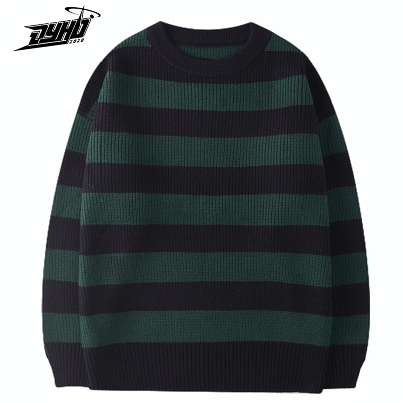 Men's Sweaters Vintage Knitted Sweater Men Women Harajuku Casual Cotton Pullover Tate Langdon Sweater Same Style Green Striped Tops Autumn 220928