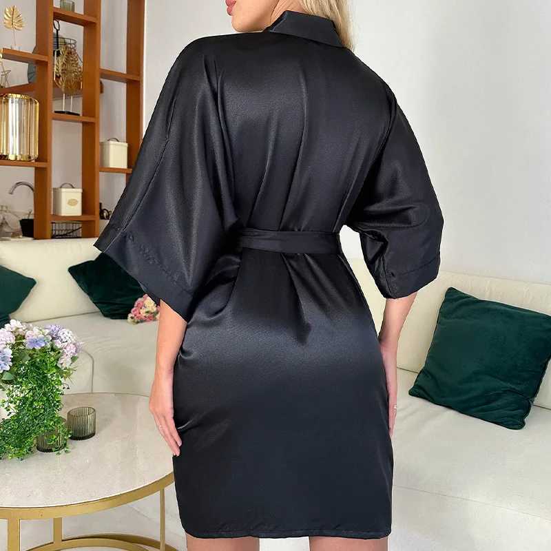 2025 Fashion New Satin Night Robe Nightgown for Women Ice Silk Lace Kimono Loose Casual Bathrobe Thin Sexy Pajamas Nightgown Z250924
