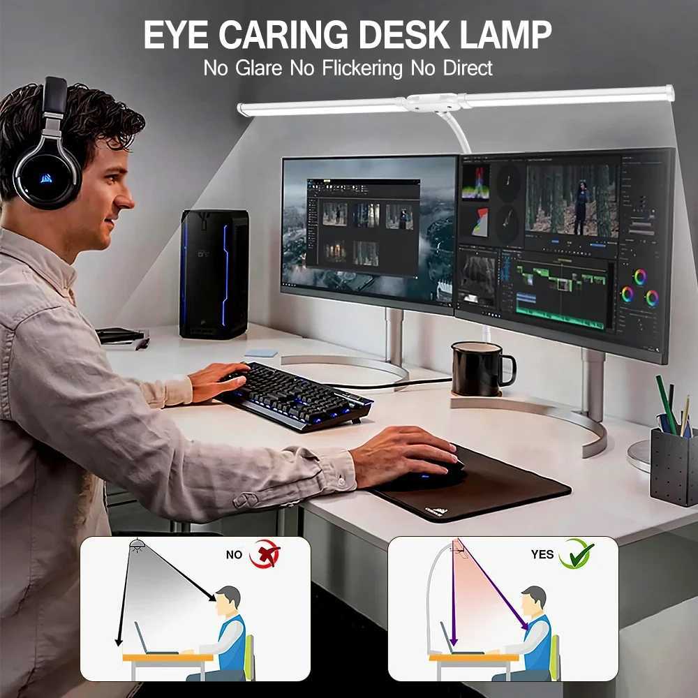 LED DoubleSingle Head Reading Desk Lamp Foldable Swing Arm Table Lamp with Clip Dimmable Workstation Office PC Eye Protection C251115
