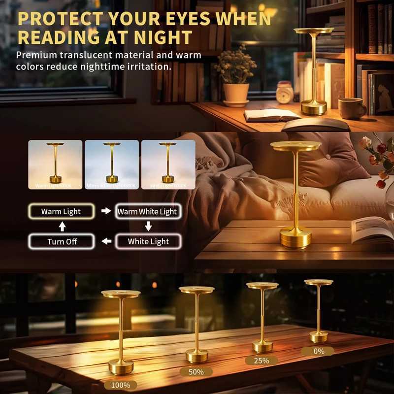 Suitable for restaurantsbarsfamiliescourtyardsoffices 2piece portable LED UFO desk lamp rechargeable 3color stepless dim C251115