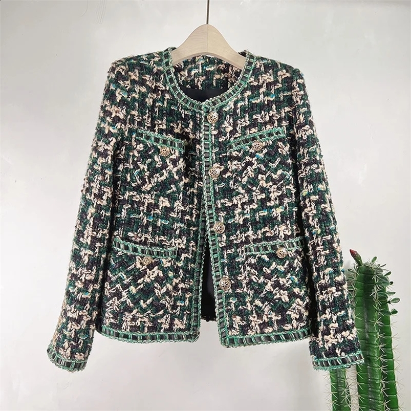 High Quality Tweed Jackets Fall French Womens Long Sleeve Plaid Woolen Coats Fashion Outerwear Suit Female Top 240830