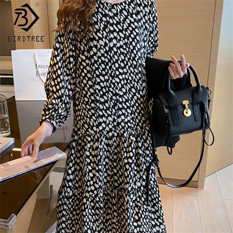 Women Plus Size XL-5XL Ladies Long Sleeve Slim O Neck Shirt Spring Dot Print Robe Lined Dress D0N309N 210416
