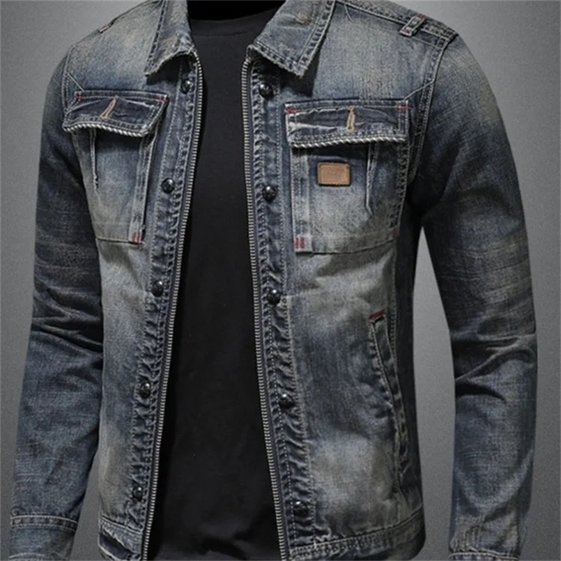 Fashionable Denim Jacket For Men Autumn Motorcycle Trendy Korean Style Slim Fit Vintage Casual Cool Jacket 240829