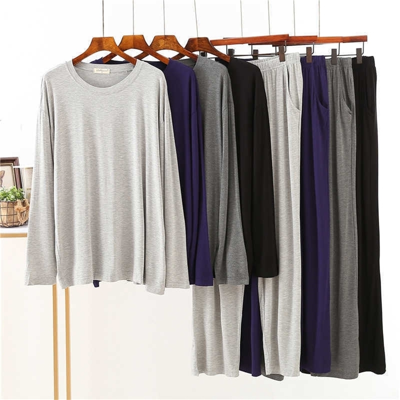 Japanese style modal spring and autumn mens pajamas long-sleeved loose large size home service suit men pajama set sleepwear 211019