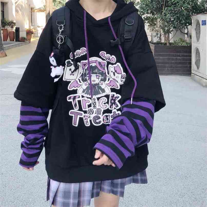 Japanese casual cartoon long sleeve anime hoodie hip hop harajuku kawaii autumn loose plus size vintage hooded sweatshirt 210910