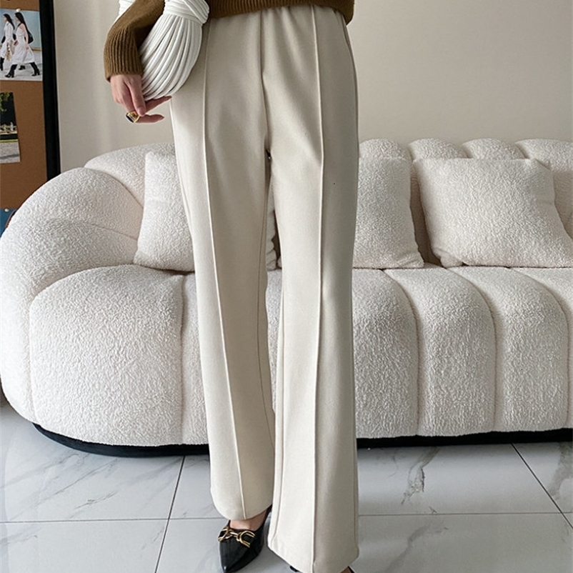 Women's Pants Capris Mozuleva Women Winter Woolen Pants Autumn High Waist Straight Long Pants Female Streetwear Trouser Full Length Wide Leg Trou