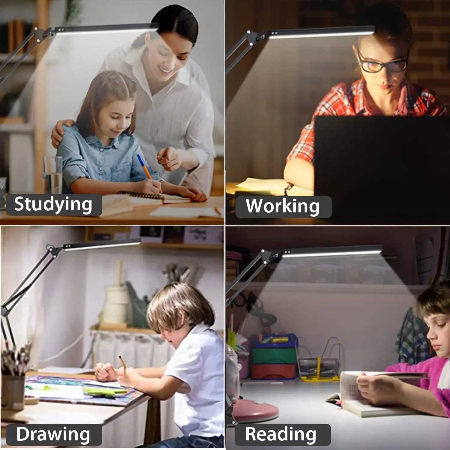 A LED Desk LampAdjustable Metal Swing Arm Desk Lamp with ClampEyeCaring Architect Desk Light3 Color Modes Function C251115