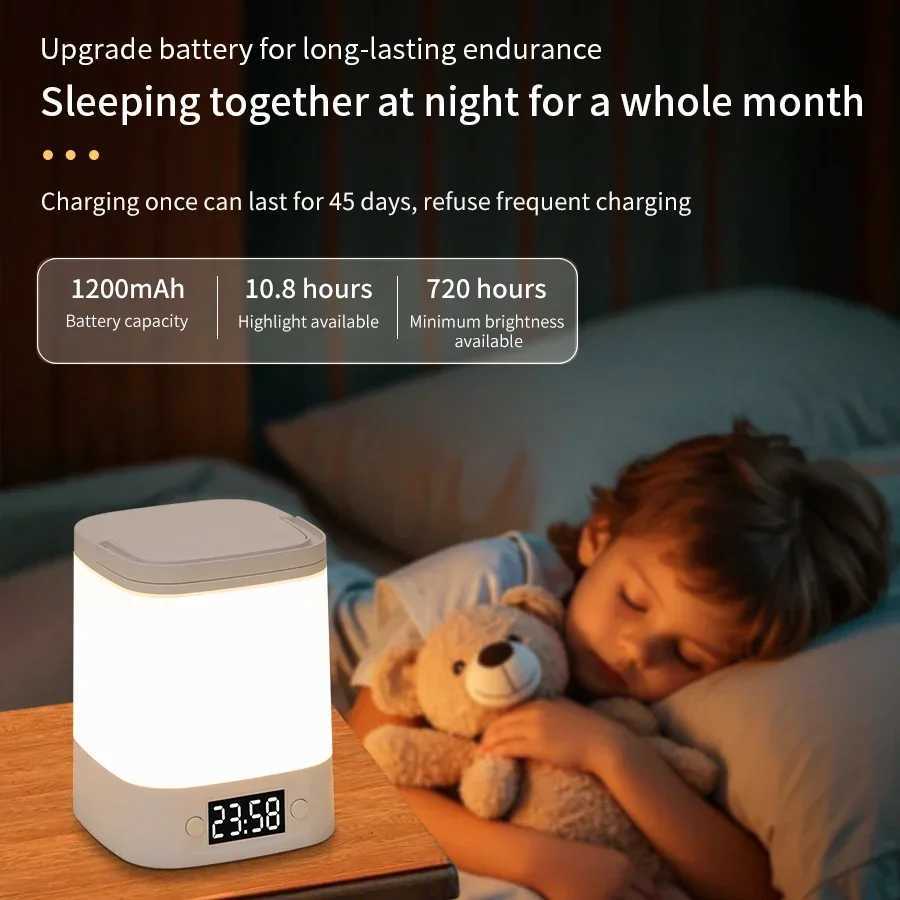 Rechargeable LED Table Lamp Clock Time Display Screen 3 Colors Desk Lamp Remote Control Touch Sensor Night Lamp Bedroom Decor C251115