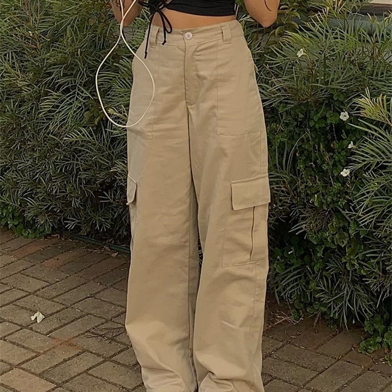 Women's Pants Capris Vintage Cargo Pants Overalls Baggy Jeans Women Fashion 90s Streetwear Big Pockets Wide High Waist Y2k Straight Denim Trouser