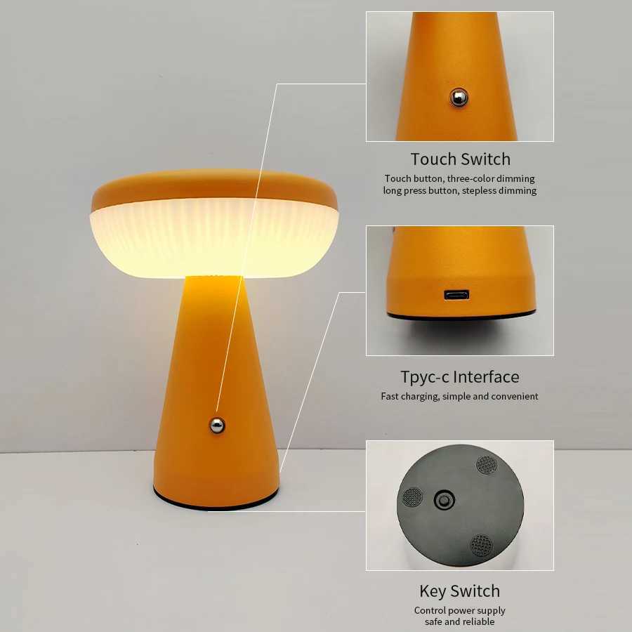 4 Style Retro Mushroom LED Table Lamp 3colors Touch Dimmer Rechargeable Bedside Light Bar Restaurant Bedroom Decoration Lighting C251115