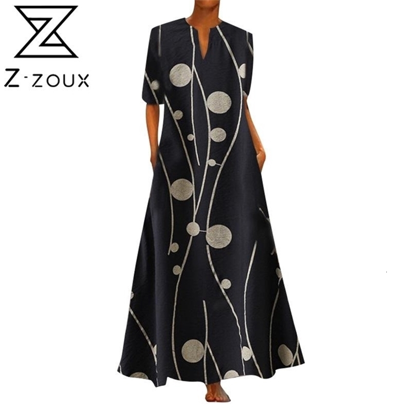 Women Dress V-neck Printing Vintage Dresses Plus Size Sexy Loose Flowers Long Fashion 210513