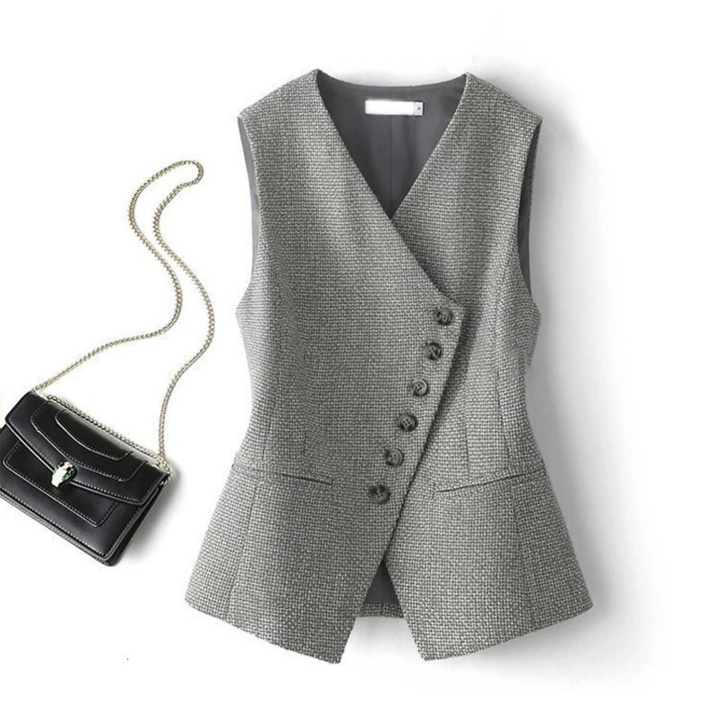 Vneck plaid singlebreasted sleeveless undershirt top jacket female short spring and fall temperament vest 240523