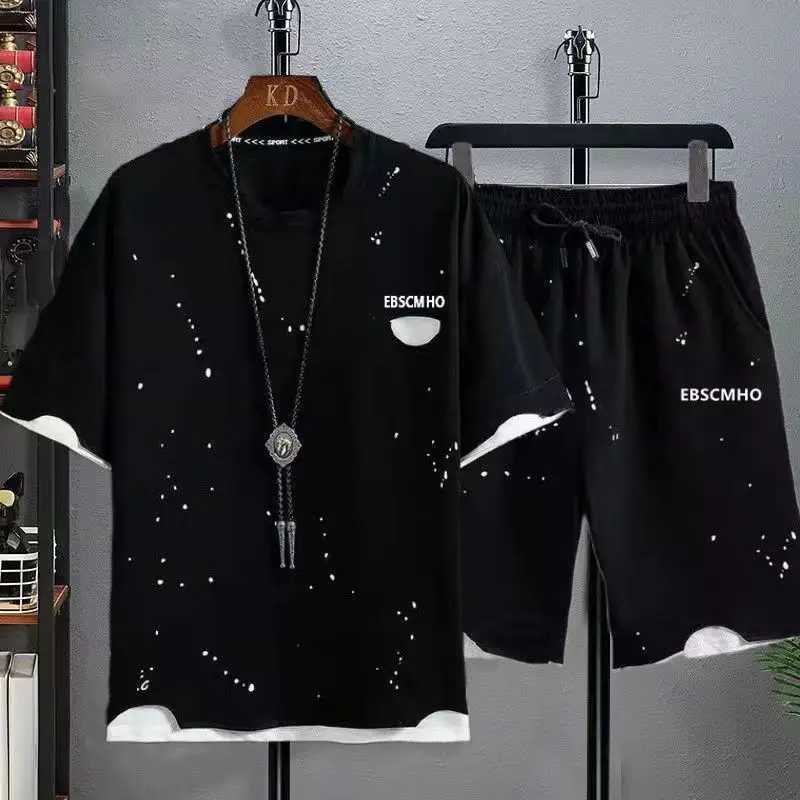 Plus Size 7XL Summer Mens Sets Fashion Patchwork Color Strtwear Tracksuit TShirt Shorts Set Men 2 Piece Joggers Sports Suit X250924