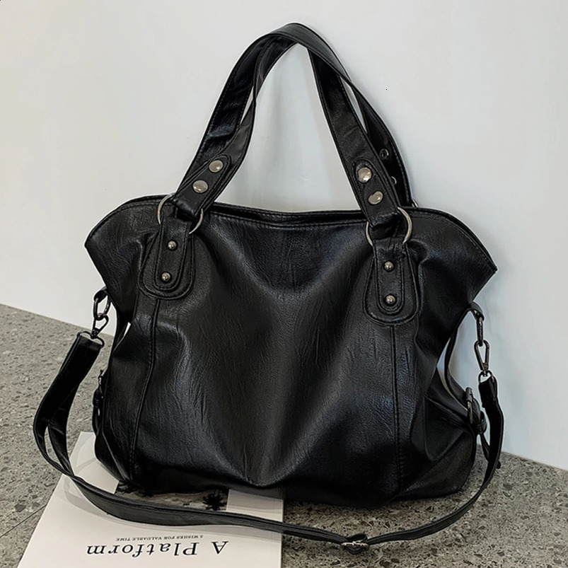 Retro soft leather handbag for women large capacity cross body shoulder bag ner womens top simple party 240828