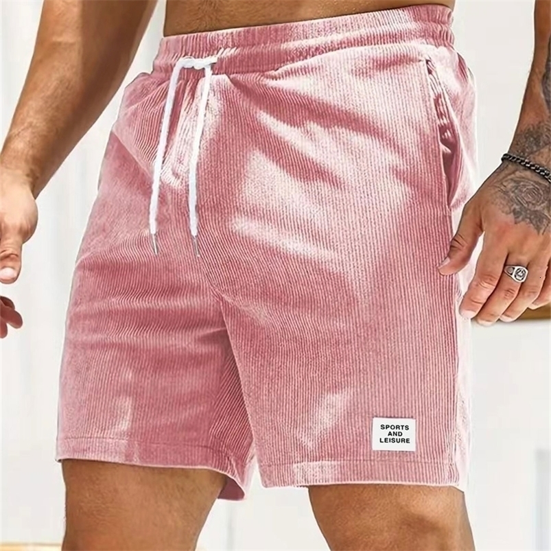 Summer solid color lace sports pants Corduroy Simple Quarter shorts mens casual pants 250423