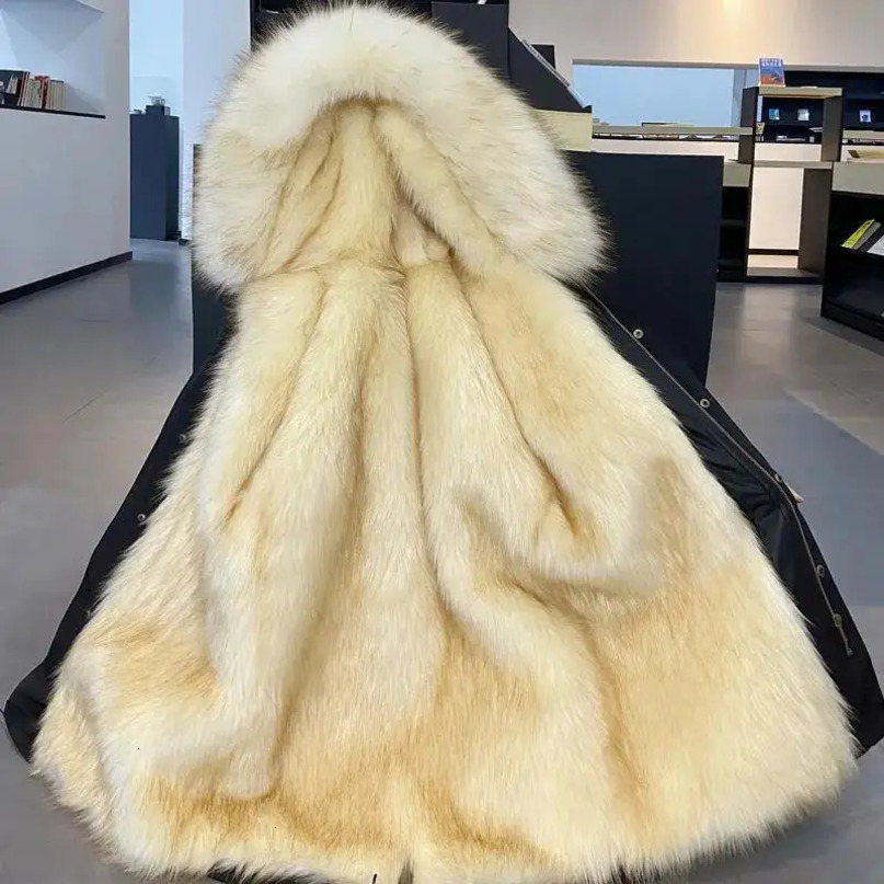 Mens Parka Winter Mink Coat Mens Parkas Natural Fox Fur Collar Hooded Jacket Medium length Coat 241122