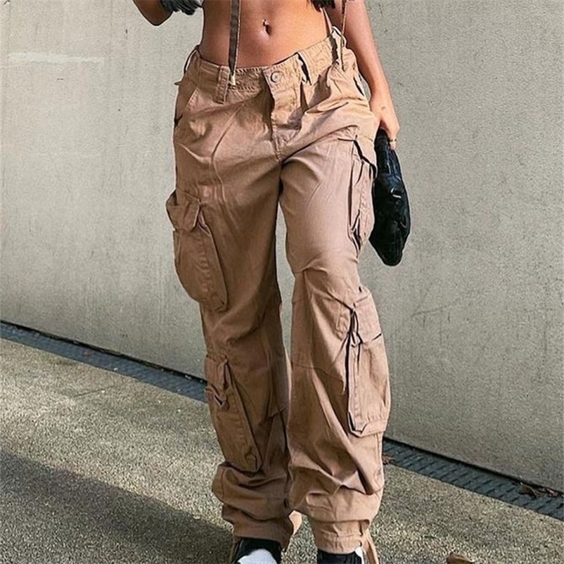 Women's Capris HEYounGIRL Harajuku Hip Hop Casual Low Waist Cargo Pants Women Khaki Pocket Fashion Jeans Lady Cotton Streetwear Denim Trousers 22