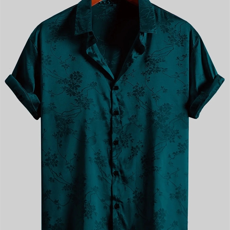 Mens Embroidered Shirt Short Sleeve Shirt Casual Summer Beach Button Down Shirts 250207