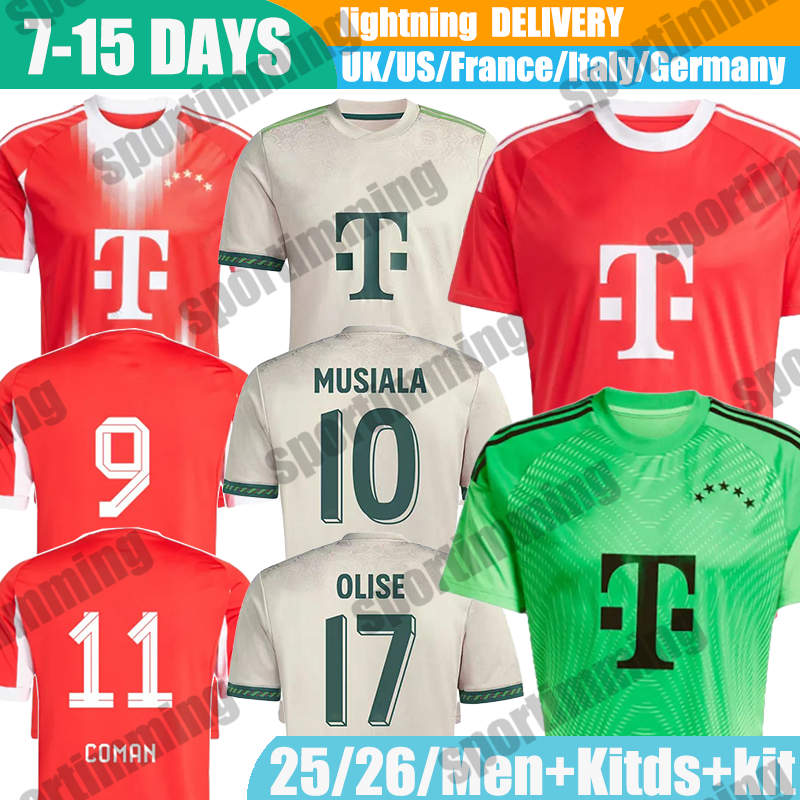 bayerns FC 24/25/26 Soccer Musiala #42 de Ligt #4 Gnabry #7 Coman #11 Musiala #10 Davies #19 2025 football Shirt Men Kids kit