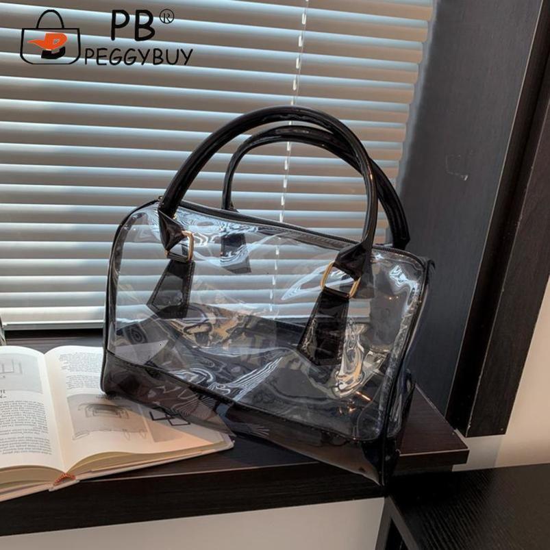Transparent See Through Bag Waterproof Boston PVC with Zipper Solid Color Women Working Concert 240817