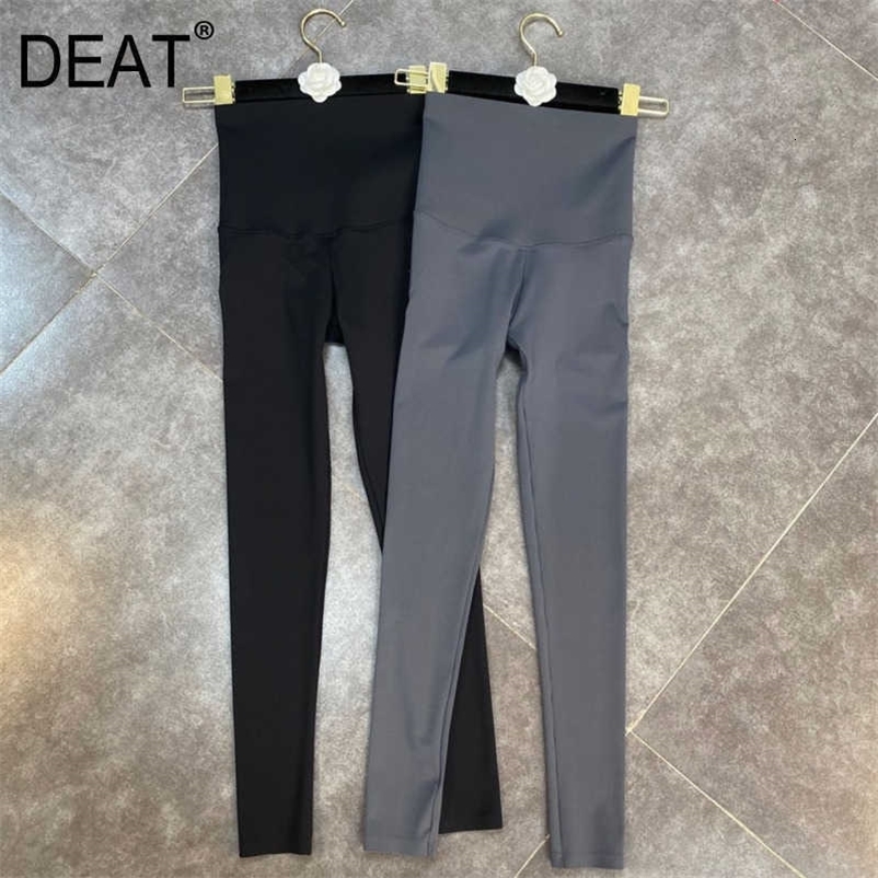 DEAT Women Elastic Shark Skin Bottomed Pencil Trousers Solid Color Abdomen Pants Fashion Spring Summer 11B773 210709