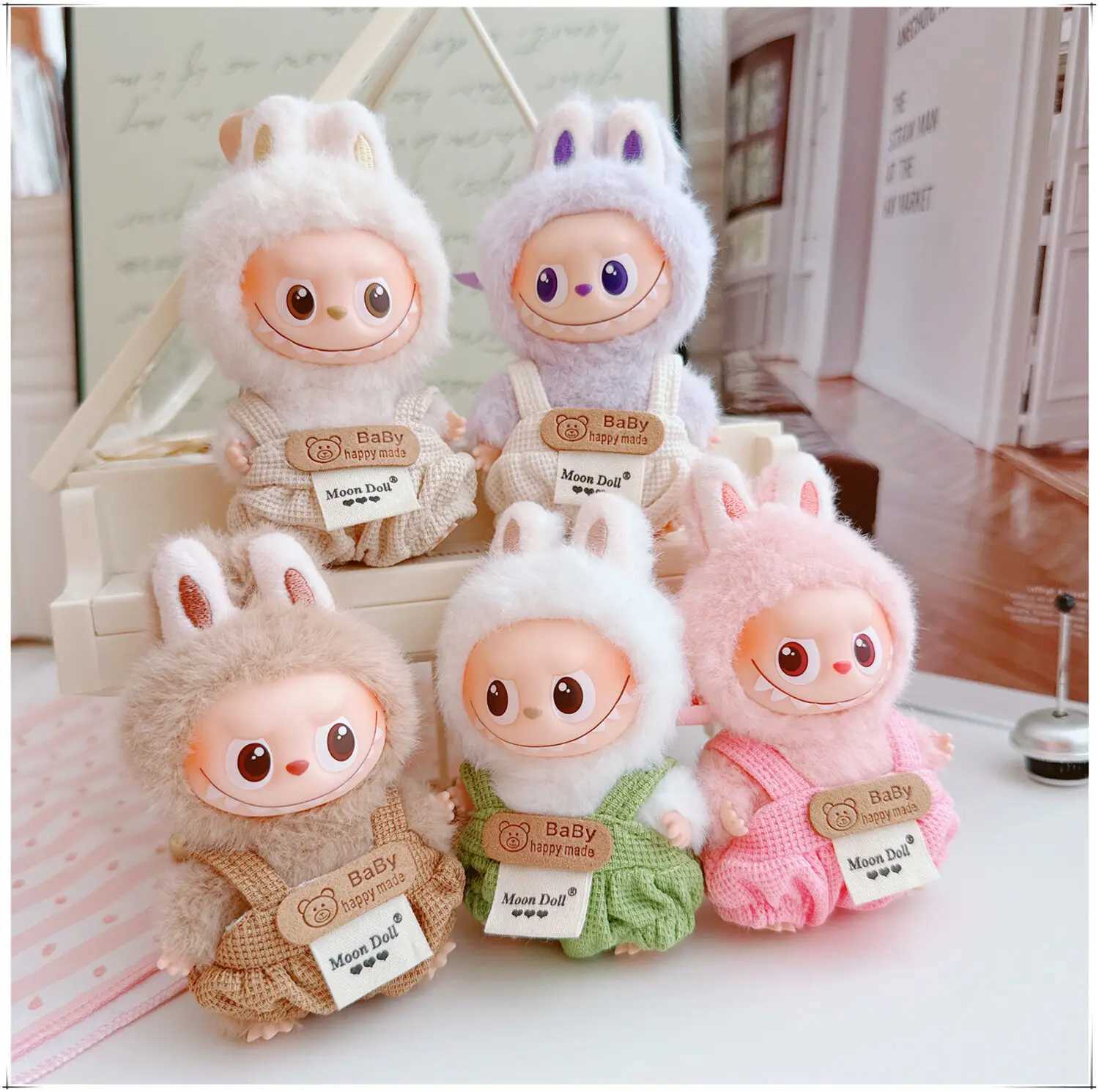 10cm Mini Labubu 40 Doll Clothes 4thGen Labubu Baby Happy Made Bib Pants for Mini Labubu C250924
