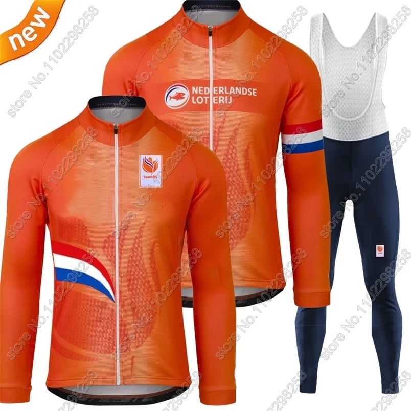 Netherlands Team 2024 Cycling Jersey Set Winter Dutch National Suit Orange Long Sleeve MTB Bike Road Pants Bib Ropa Maillot 241031