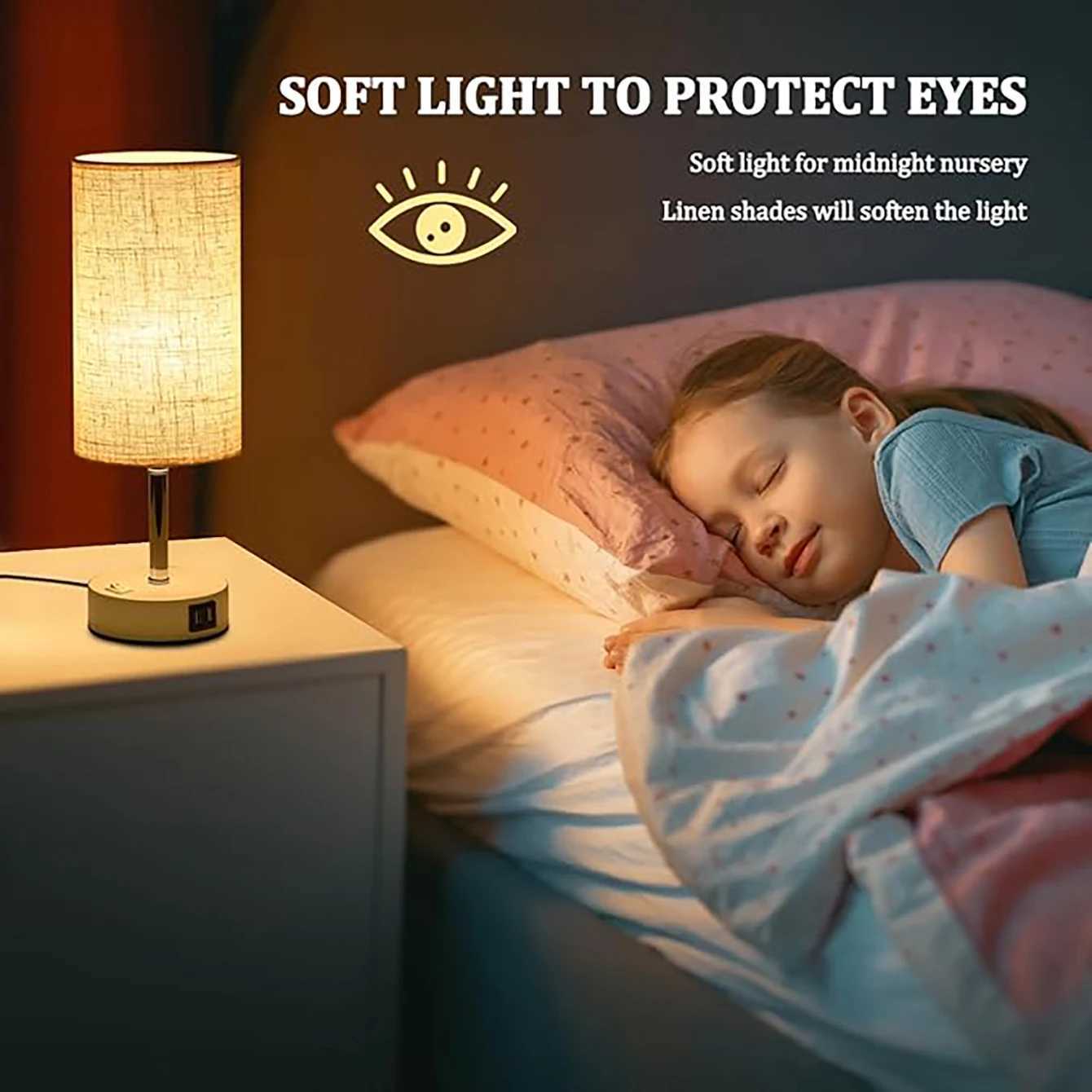 E27 bulb desk lamp with USB port circular linen lampshade suitable for bedroom bedside table decoration light without bulb C251115