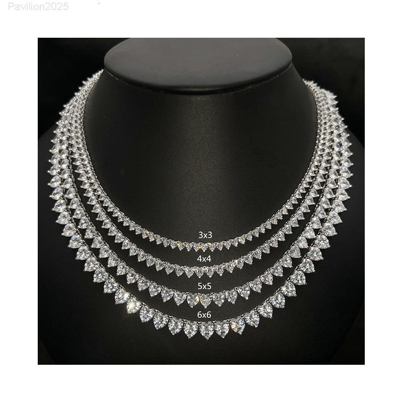 Customized Trendizable Heart Moissanite Tennis Chains Jewelry 925 Sterling Silver 3mm 4mm 5mm 6mm Heart Moissaniteia Tennis Necklace