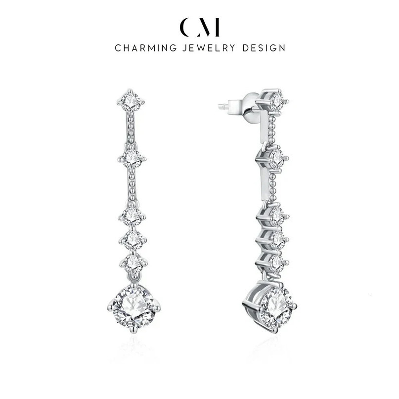 CHARMING Classic D VVS1 Color S925 Silver Earrings For Women Diamond Engagement Wedding Jewelry Gifts With Certificed 240515