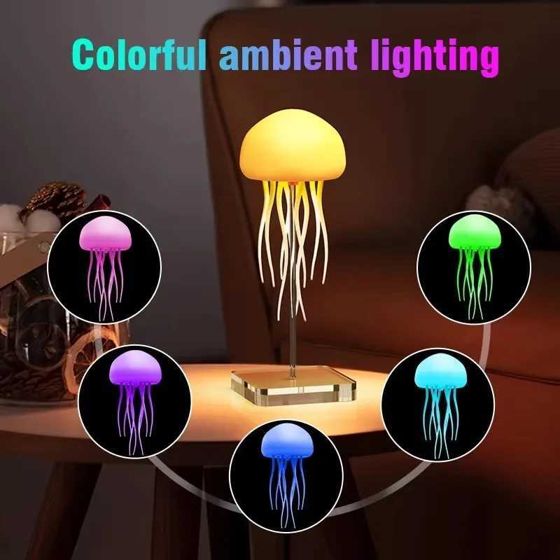 3D Bionic Jellyfish Night Lights RGB Gradient Cute Bedside Lamp Intelligent Voice Control Ambient Sensing Lights Table Lamp C251115