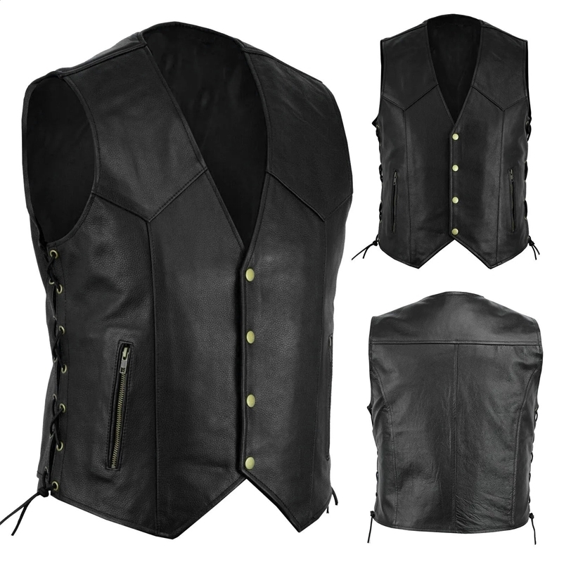 Men Fashion Leather Vest Motorcycle Fleet Punk Leather Vest Coat European and American Style Handsome Blazer Vest Coats 240912