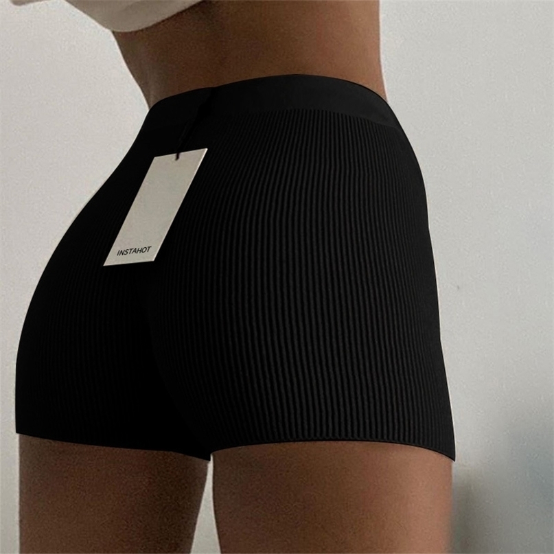 Summer Knit Shorts Cotton White Women Casual Mini Black Sexy High Waist Ribber Streetwear Basic Biker Stretched 220527