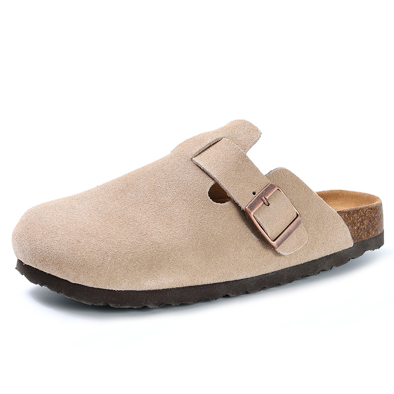 new free shipping designer shoes High quality cowhide home outdoor slippers made of cork for men and women black grey pink coffee brown