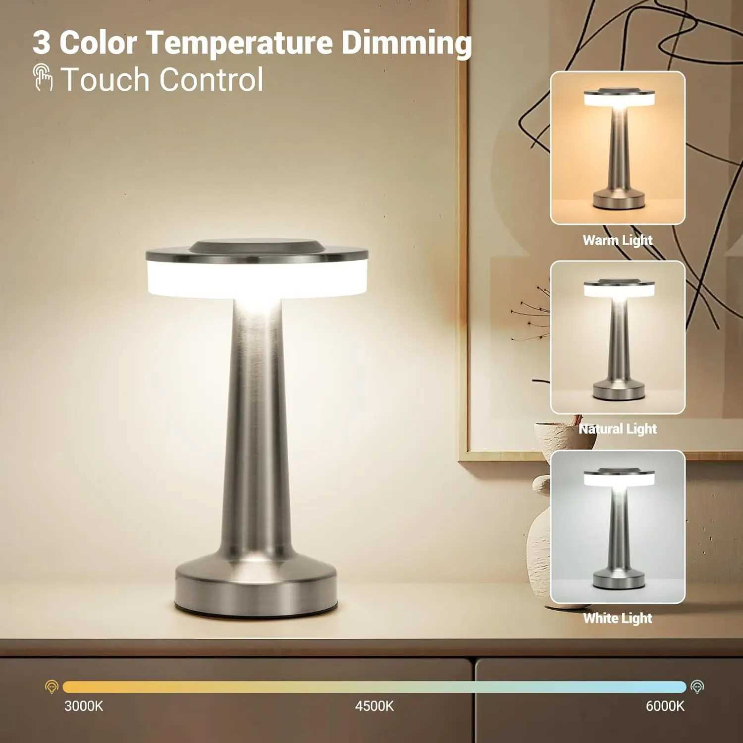 LED Table Lamp Touch Sensor Rechargeable Desktop Night Light Wireless Reading Lamp for Restaurant Hotel Bar Bedroom Decor Light Y2509241