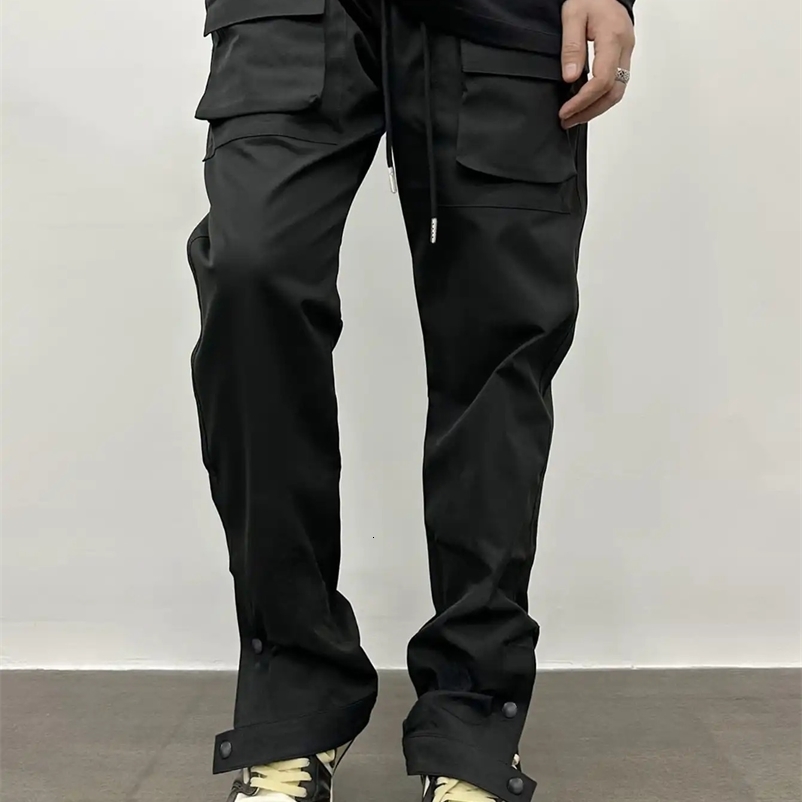 Trendy Drawstring Cargo Pants Mens Multi Flap Pocket Trousers Casual Outdoor Pants Mens Work Pants Outdoors Streetwear 240814