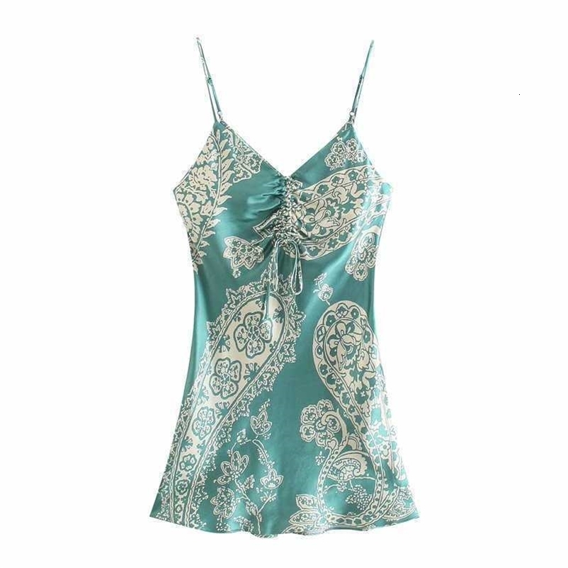 Summer Women Printed Suspender Dress elegant Casual Fashion Vintage Chic Lady Woman Sling Short Dress 210709