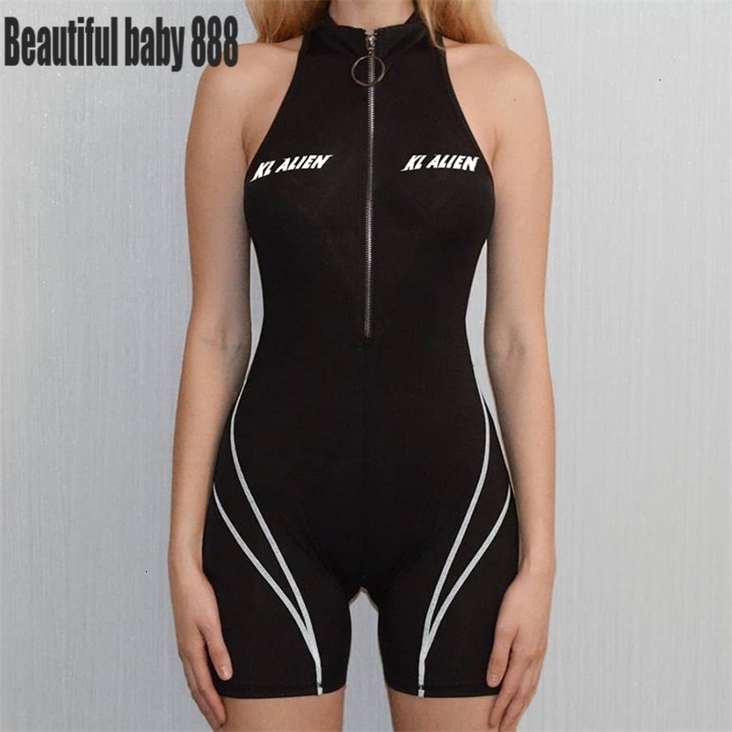 Women's Jumpsuits Rompers Meqeiss women jumpsuit fitness fashion letter print skinny bodysuit sportwear turtleneck sleeveless casual striped romp