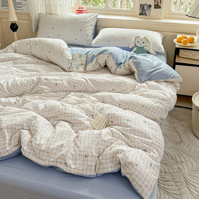 A-class mother and baby grade small fresh small bamboo cotton four piece set, washed cotton bed sheets, duvet covers, bedsheets, student dormitory thr
