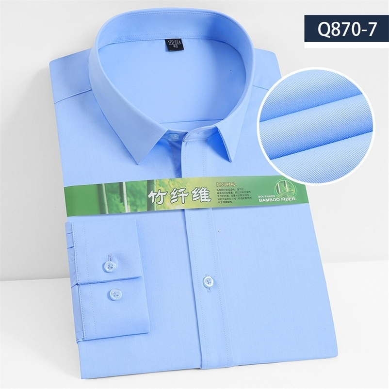 Men's Casual Shirts Bamboo Fiber Shirt Men's Long-sleeved Business Casual Solid Color Dress White Shirt Slim Fit Shirt Men Plaid Striped Shi